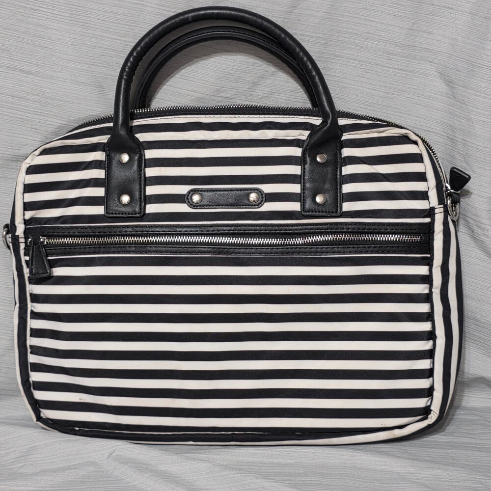 Laptop Bag 15” Computer Case Black White Striped Zippered Used Excellent